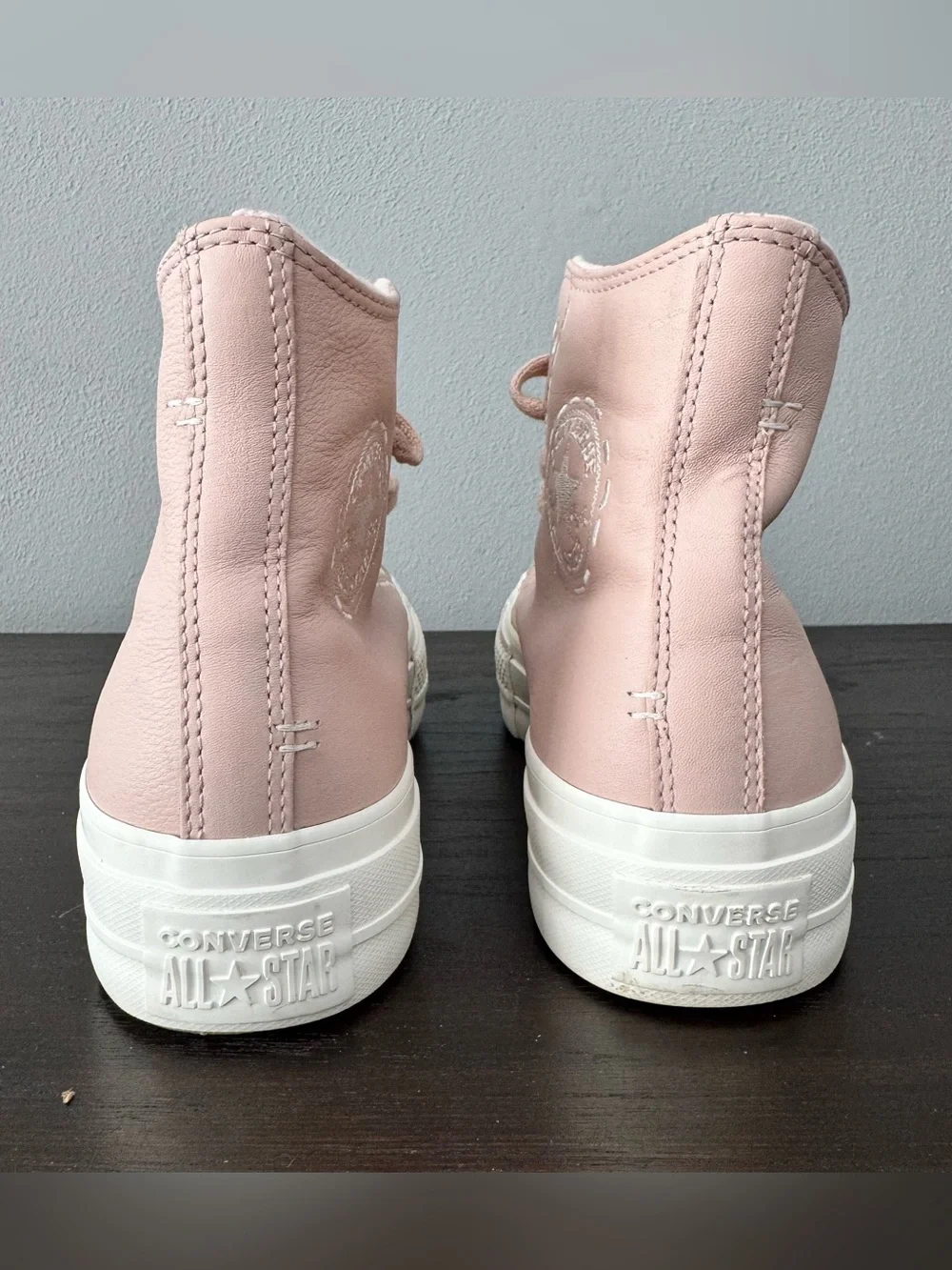 Converse Chuck Taylor Lift Platform High Top Bold Stitch Pink Sage Leather Sz 9 - Picture 6 of 9